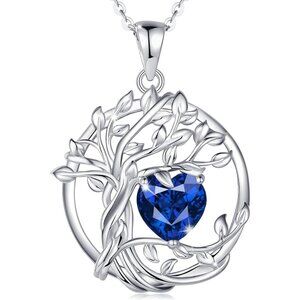 Tree of life Birthstone necklace Sterling Silver Pendant Birthstone Necklace Gem
